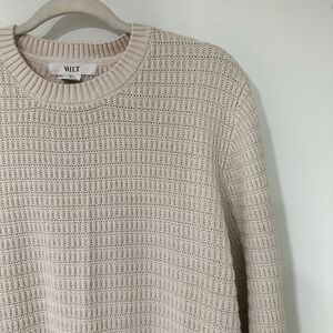 Wilt Sweater Women Large Beige Cream Cotton Waffle Knit Crew Neck Long Sleeve L